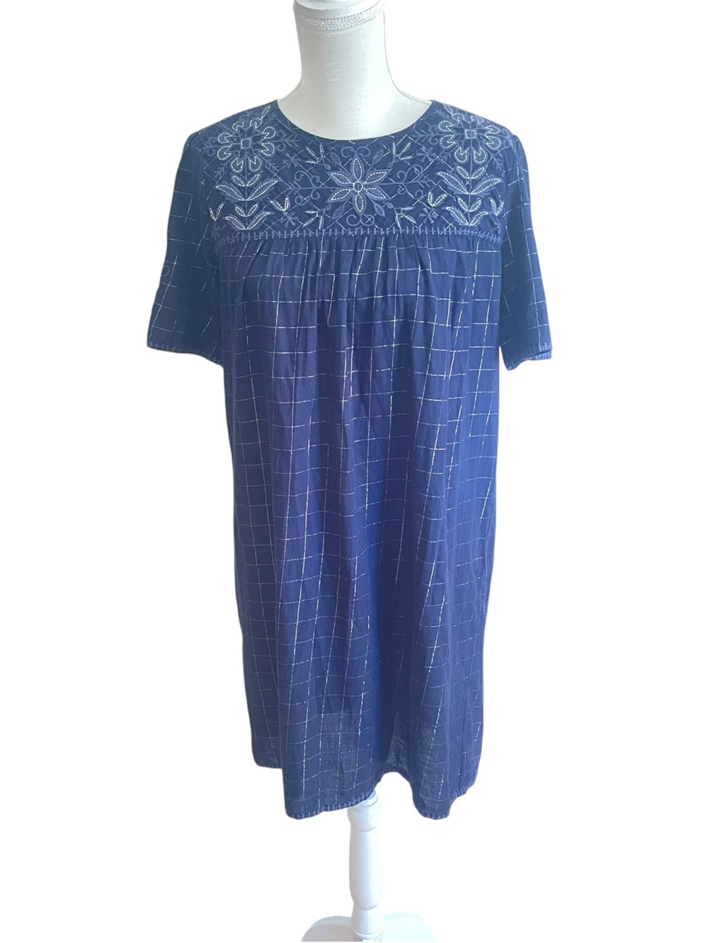 Johnny Was Navy Midi Dress with Embroidery